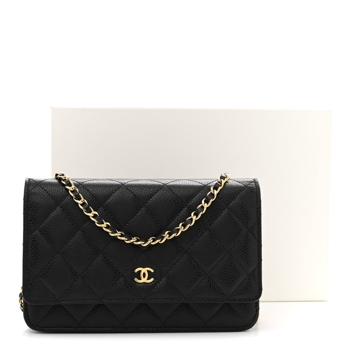 Caviar Quilted Wallet on Chain WOC Black wholesalehk.shop