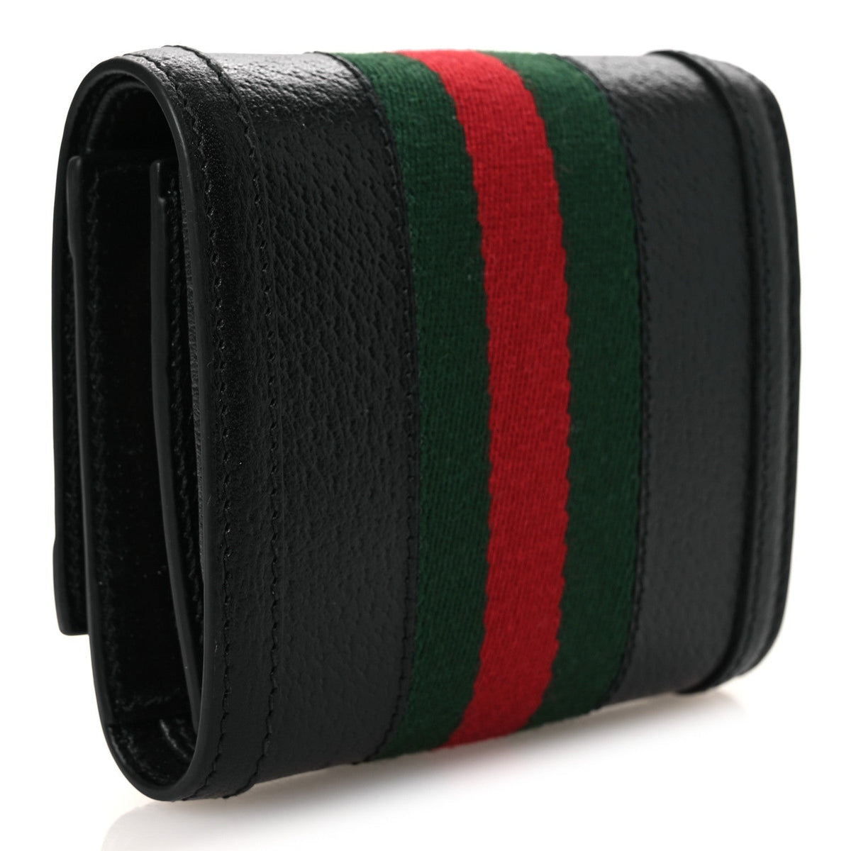 Textured Dollar Calfskin Web Ophidia Card Case Wallet Black wholesalehk.shop