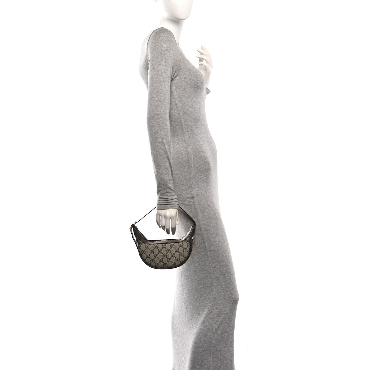 GG Supreme Monogram Textured Calfskin Web Mini Ophidia Half Moon Hobo Beige Ebony New Acero wholesalehk.shop