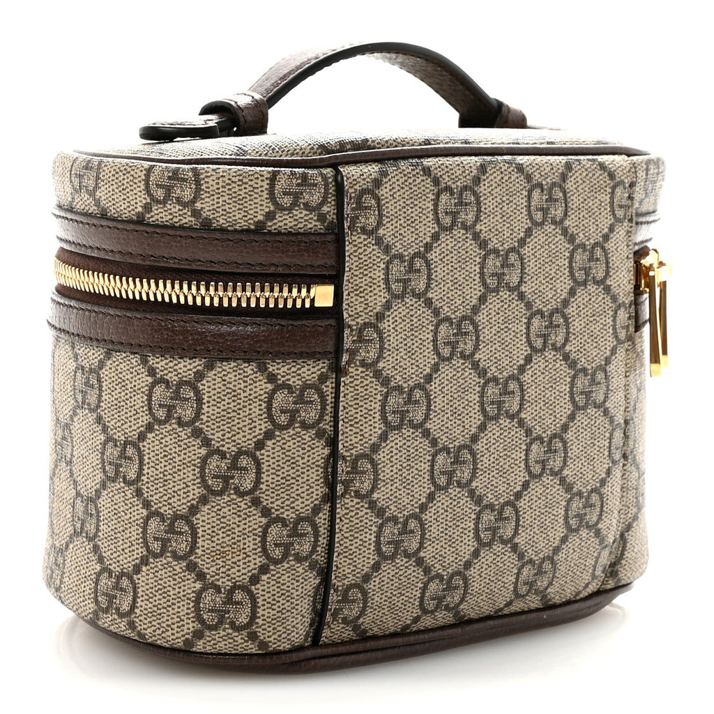 GG Supreme Monogram Textured Calfskin Web Ophidia Vanity Cosmetic Case Beige Ebony New Acero wholesalehk.shop