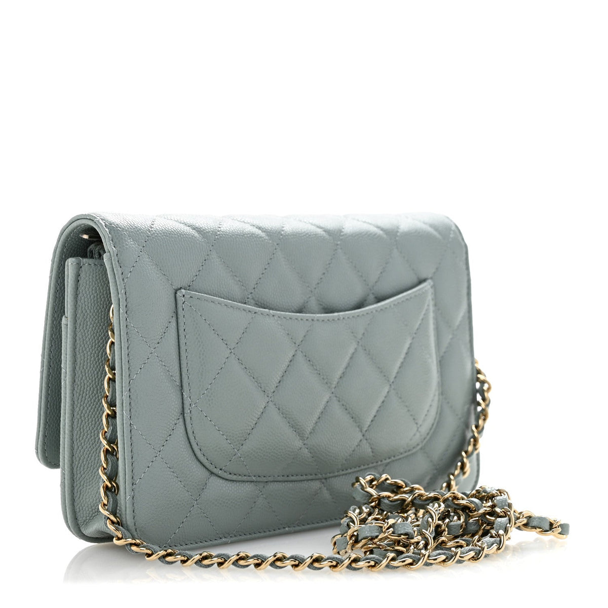 Caviar Quilted Wallet on Chain WOC Light Blue wholesalehk.shop