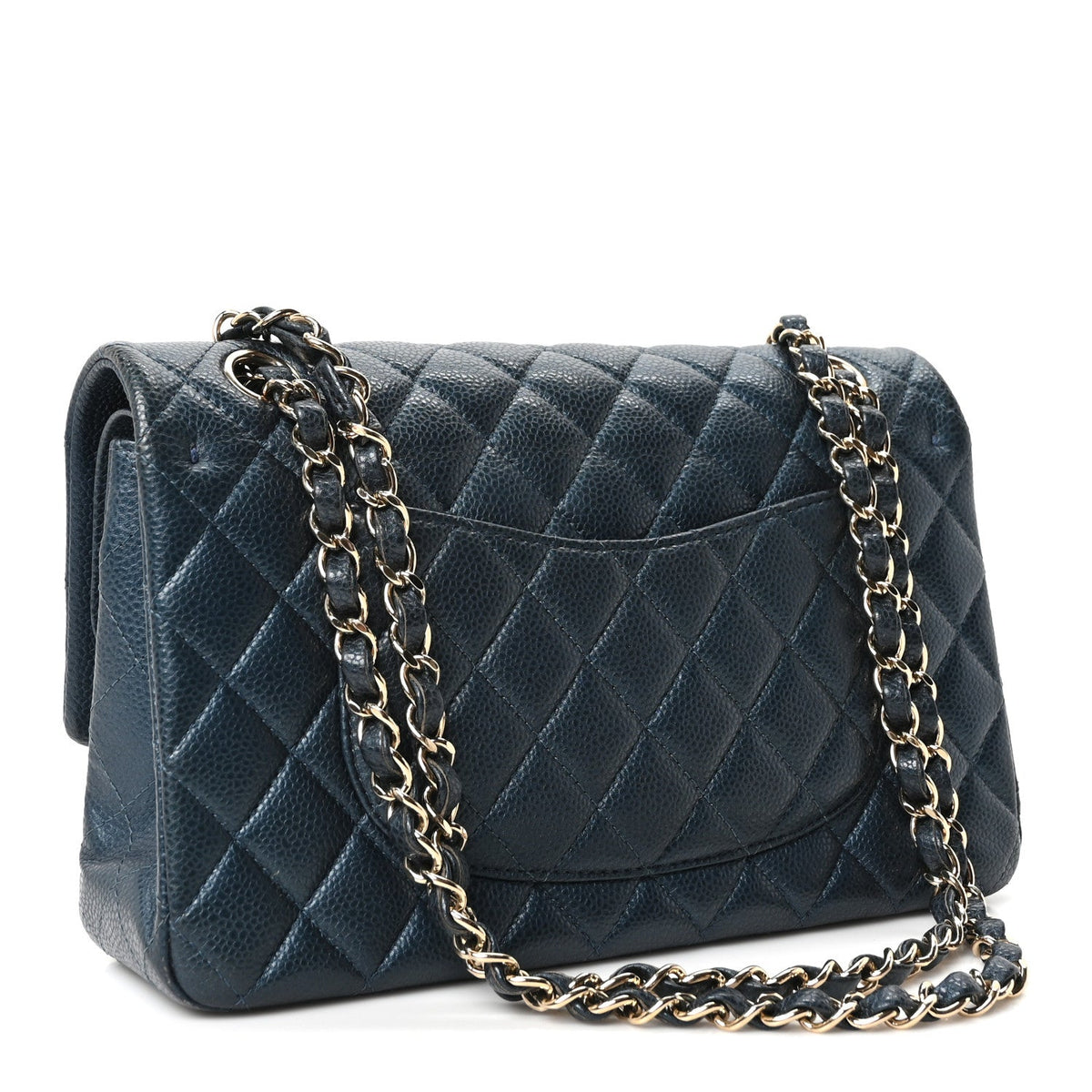 Metallic Caviar Quilted Medium Double Flap Dark Blue wholesalehk.shop