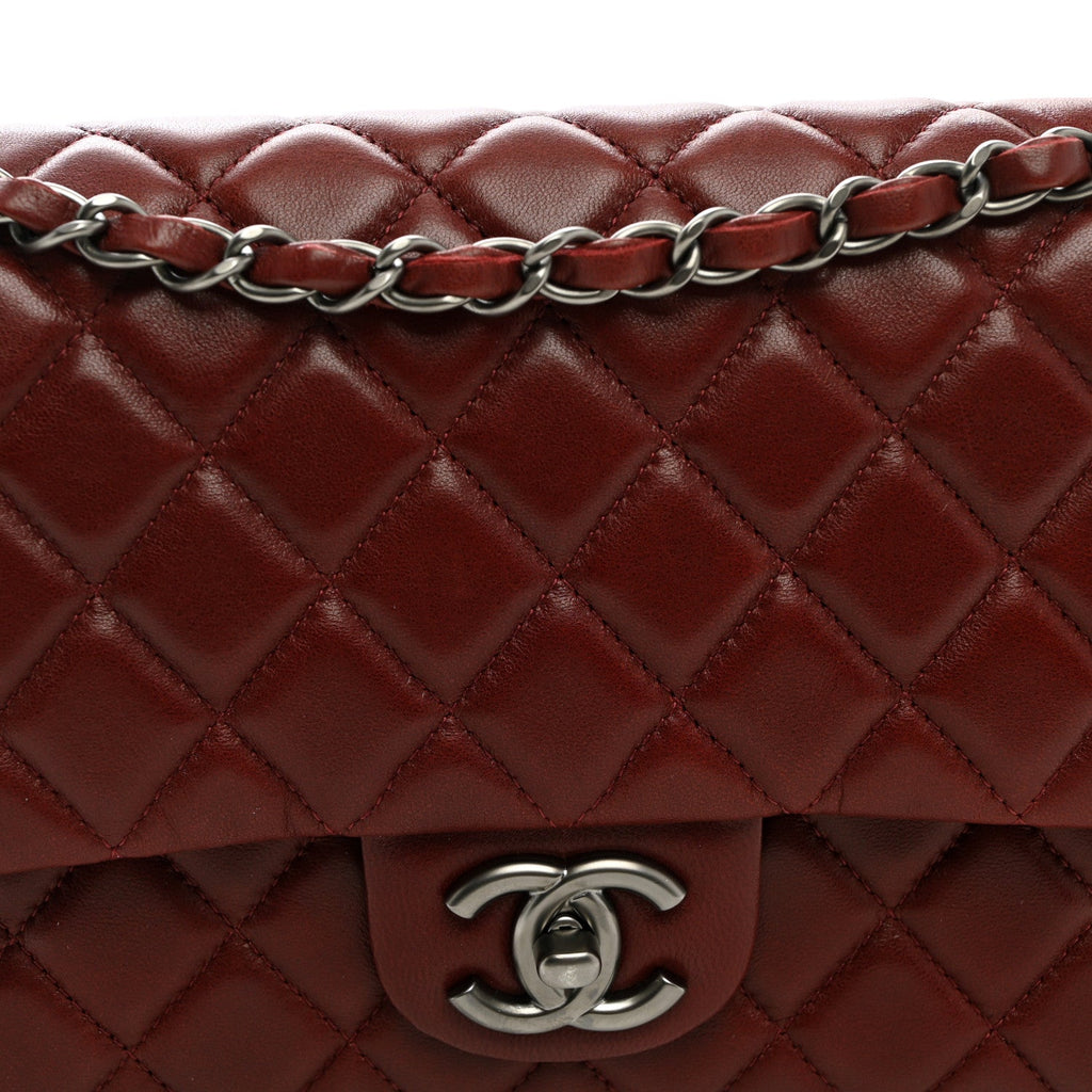 Lambskin Quilted Medium Double Flap Burgundy wholesalehk.shop