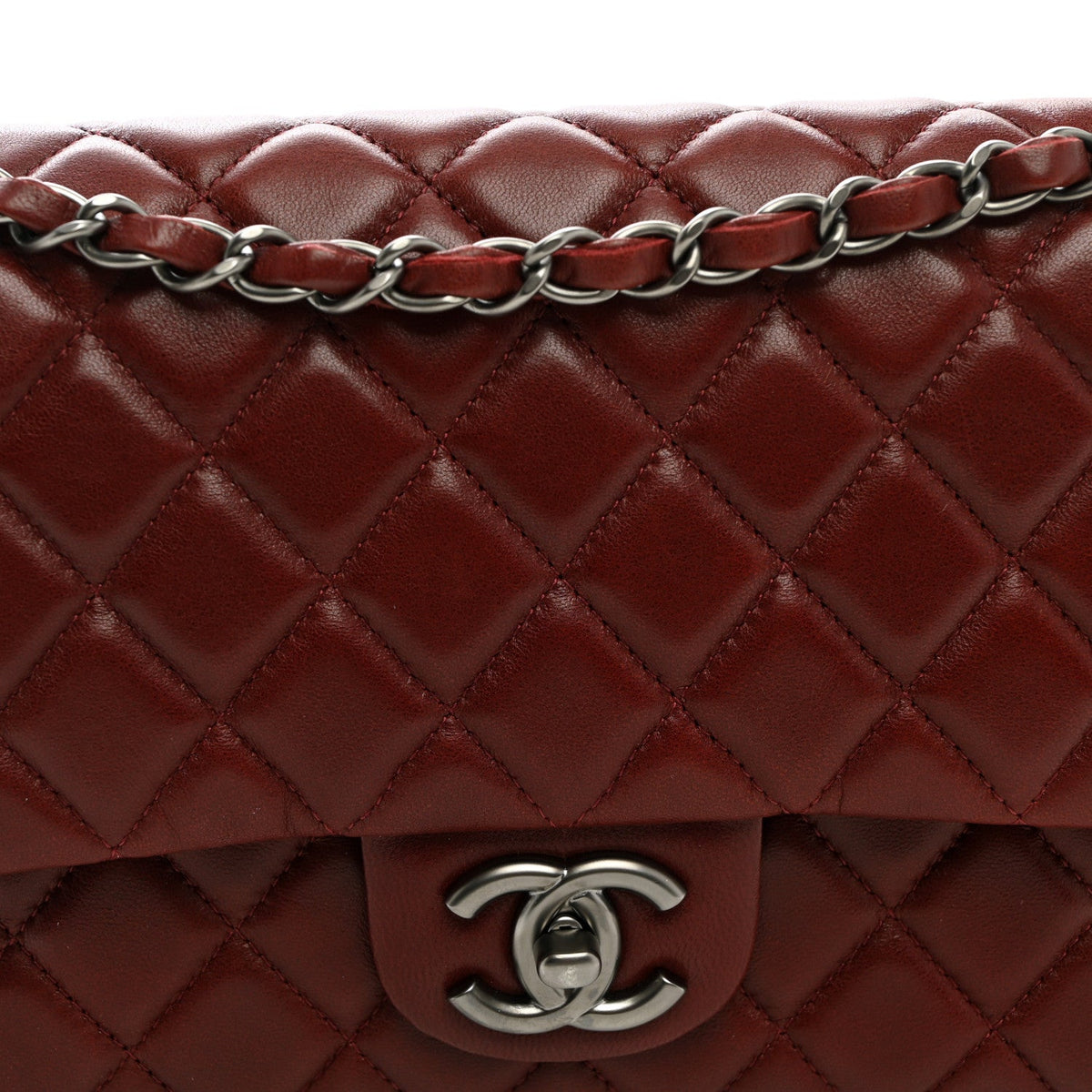 Lambskin Quilted Medium Double Flap Burgundy wholesalehk.shop