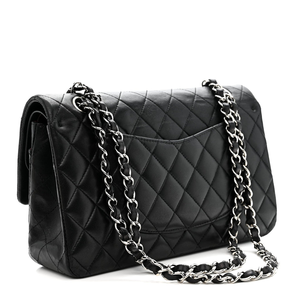 Lambskin Quilted Medium Double Flap Black wholesalehk.shop