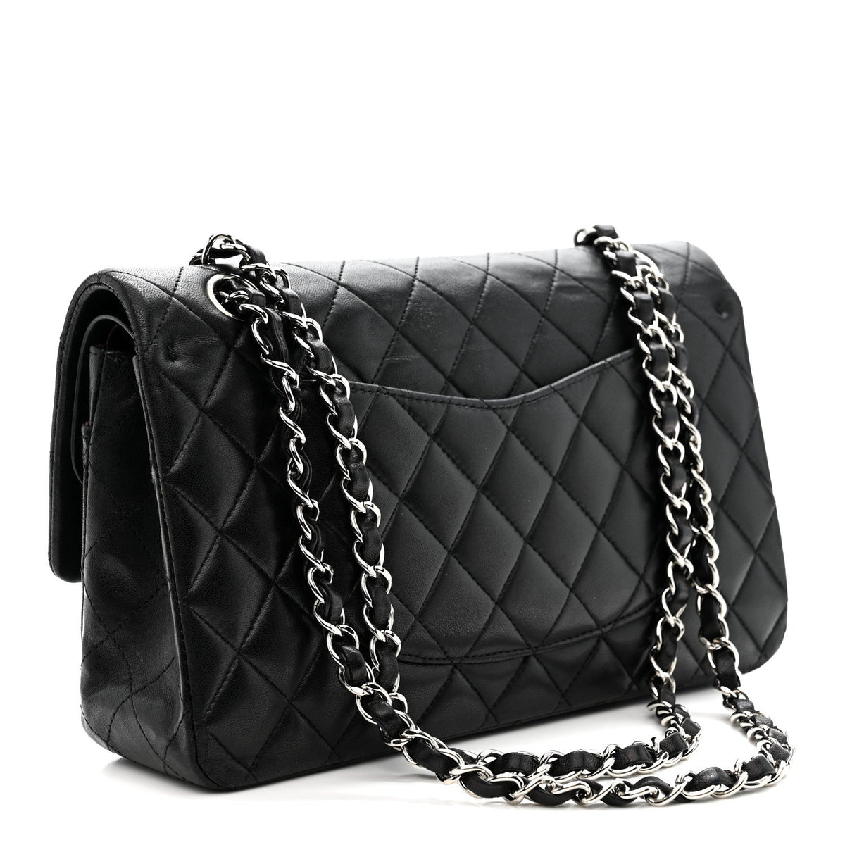Lambskin Quilted Medium Double Flap Black wholesalehk.shop