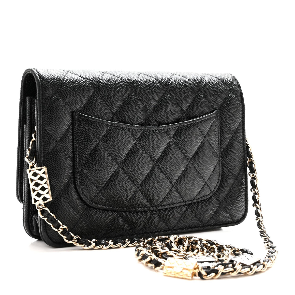 Caviar Quilted Wallet With Charms On Chain WOC Black wholesalehk.shop