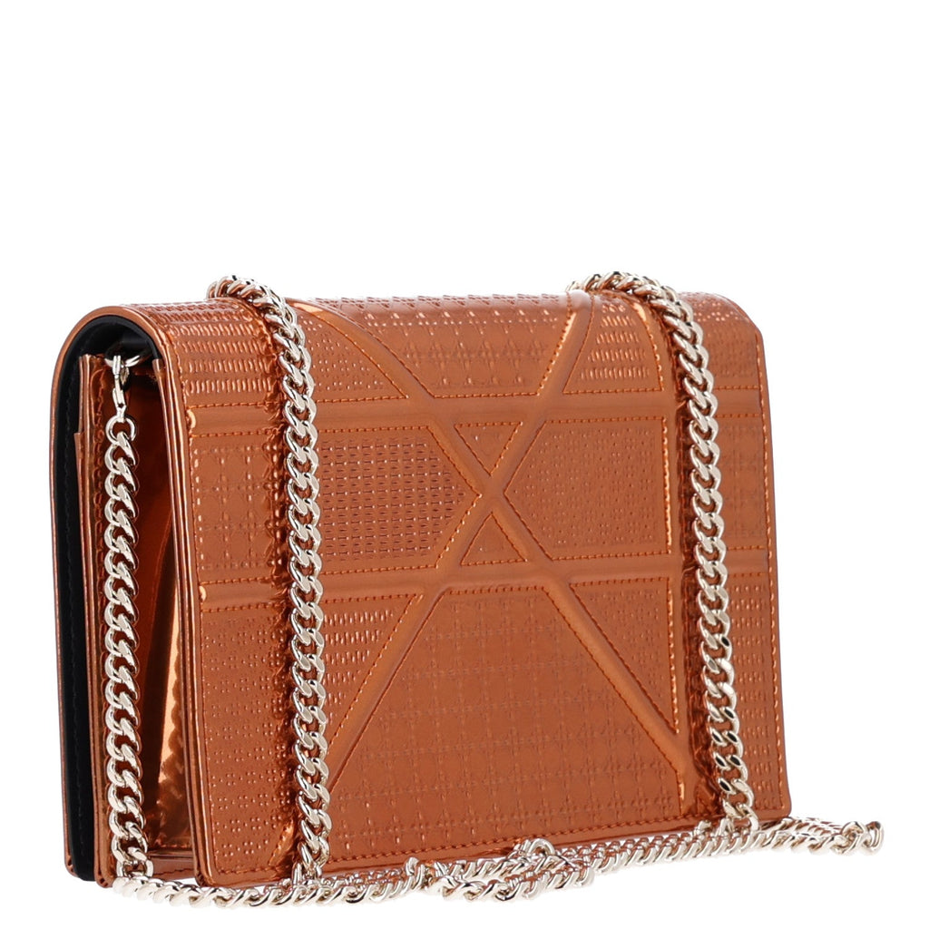 Metallic Patent Micro-Cannage Diorama Wallet on Chain Pouch Orange ¡§ Direct shipment via from wholesalehk.shop