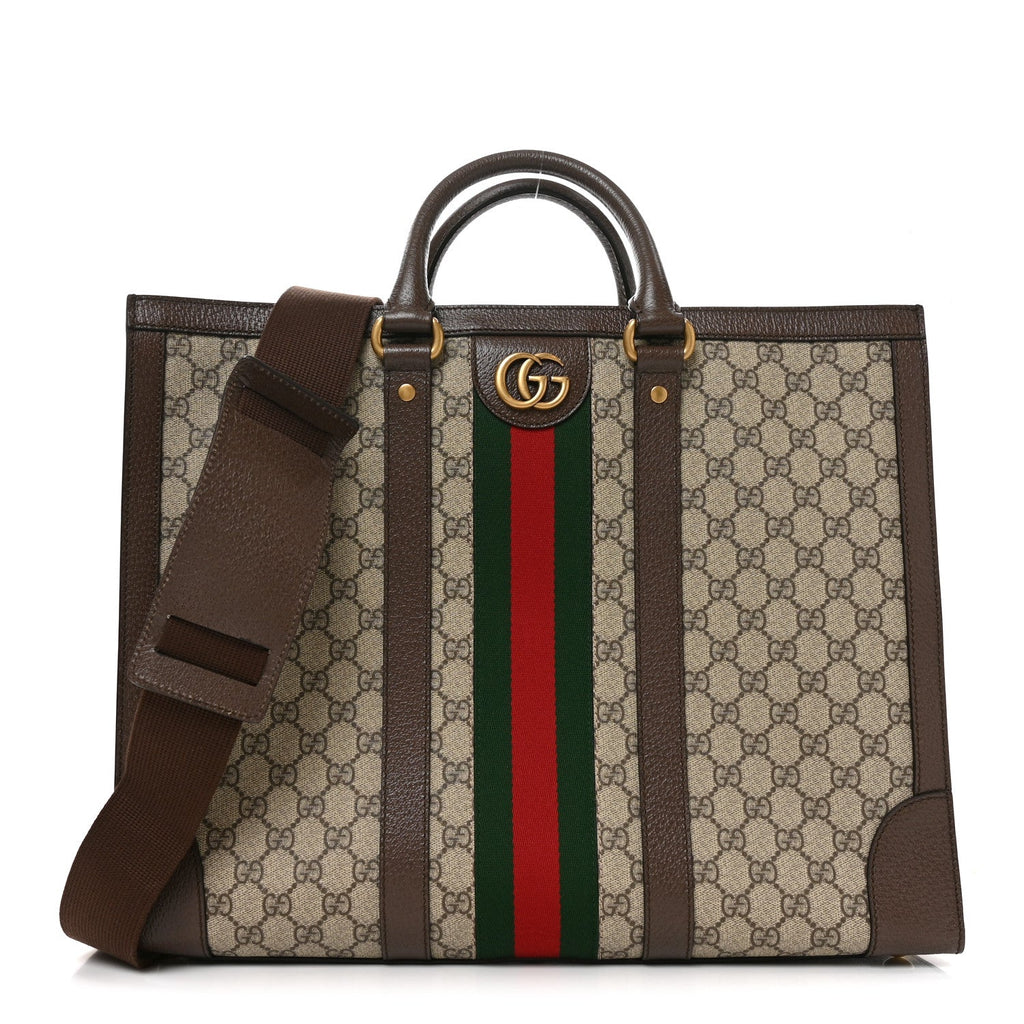 GG Supreme Monogram Textured Dollar Calfskin Web Large Ophidia Tote Bag Beige Ebony wholesalehk.shop