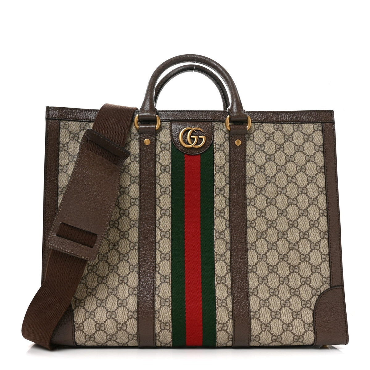 GG Supreme Monogram Textured Dollar Calfskin Web Large Ophidia Tote Bag Beige Ebony wholesalehk.shop