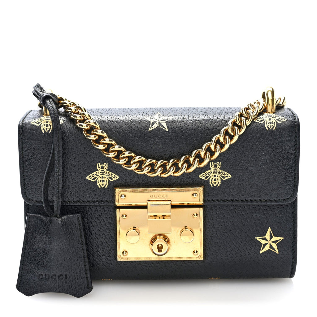 Grained Calfskin Bee Star Small Padlock Shoulder Bag Black £¨ Direct shipment via from wholesalehk.shop