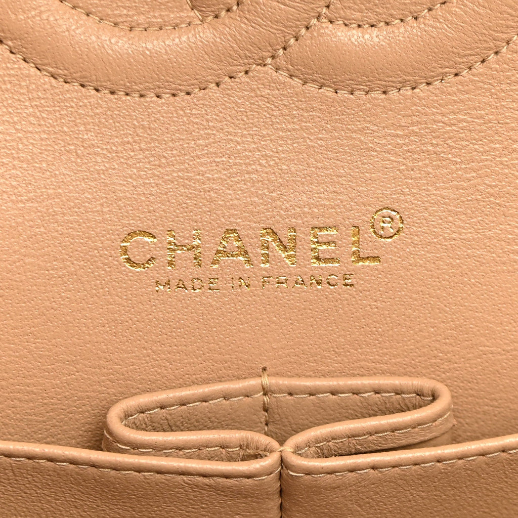 Lambskin Quilted Medium Double Flap Beige wholesalehk.shop