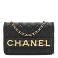 Calfskin Quilted Enchained Wallet On Chain WOC Black wholesalehk.shop