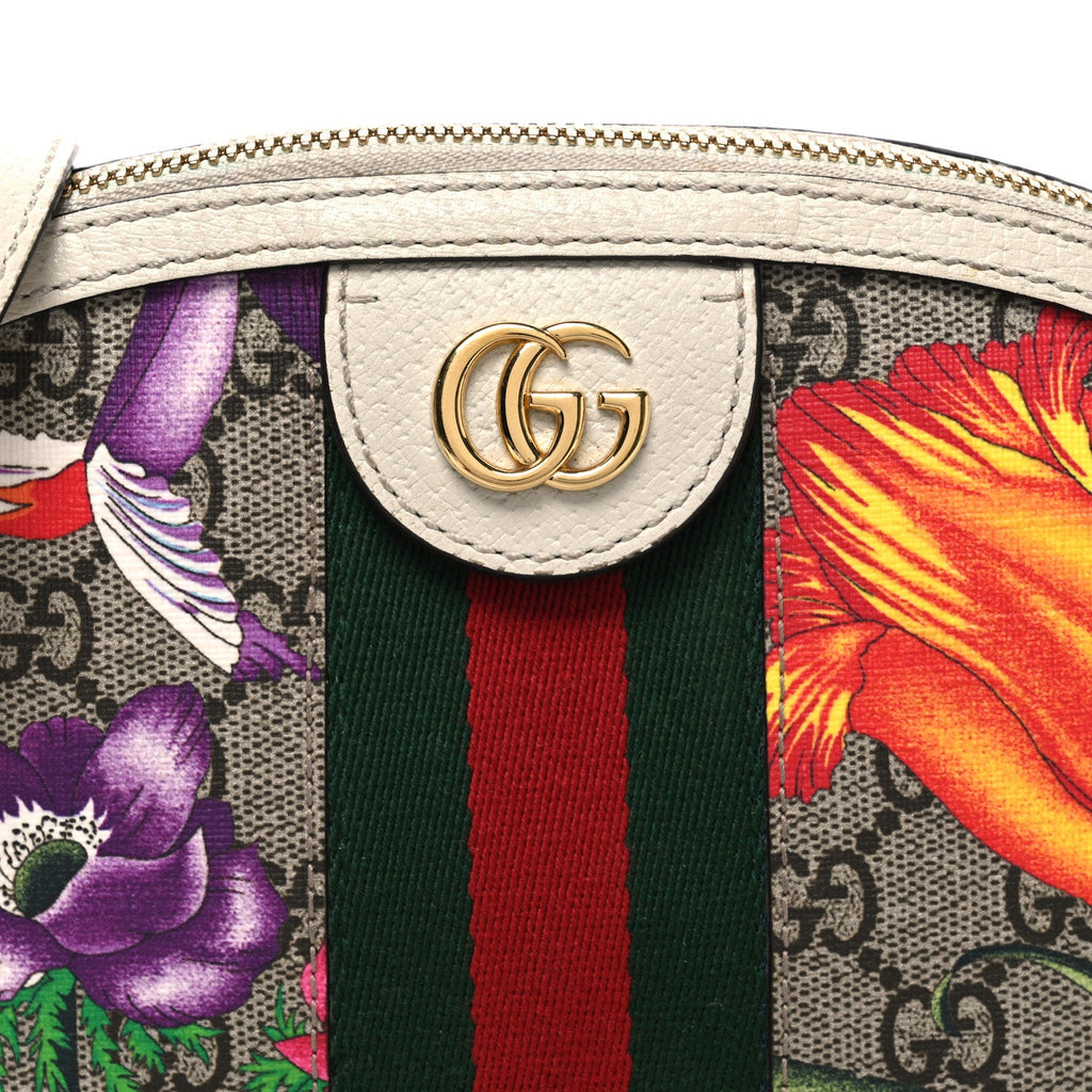 GG Supreme Monogram Flora Web GG Small Ophidia Dome Shoulder Bag White wholesalehk.shop