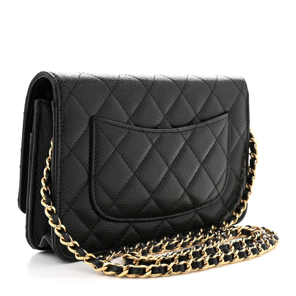 Caviar Quilted Wallet on Chain WOC Black wholesalehk.shop