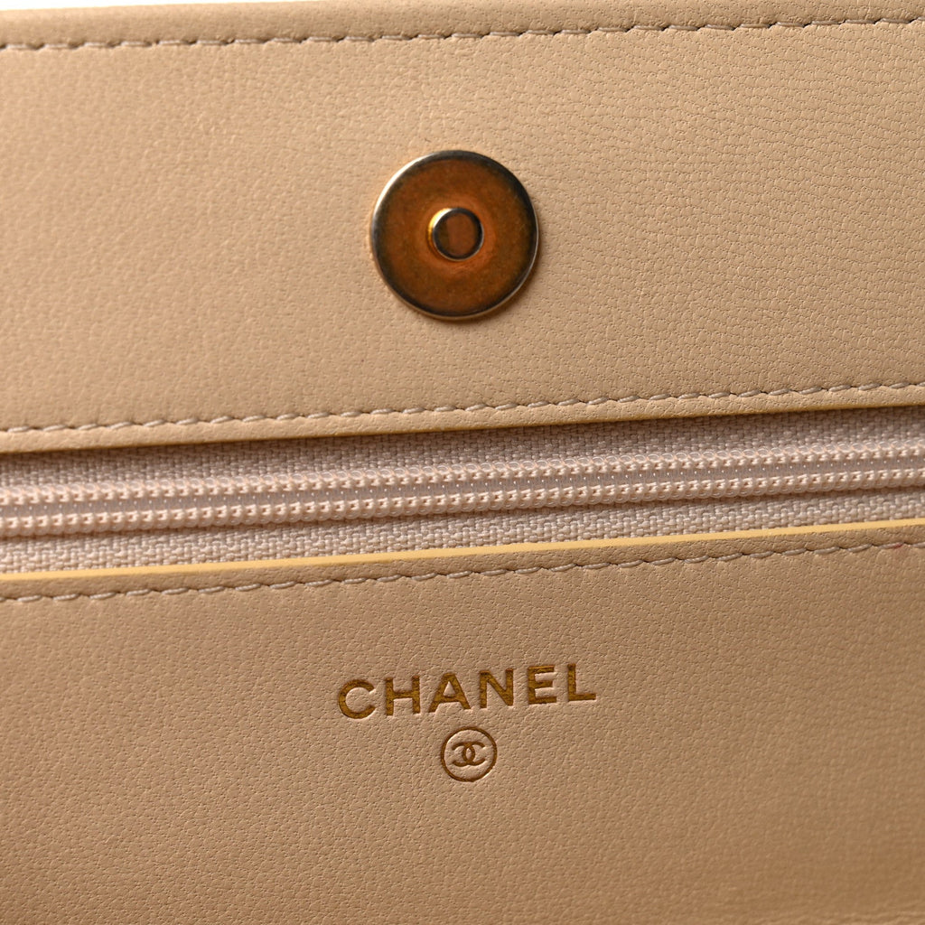 Lambskin Quilted Chanel 19 Wallet On Chain WOC Beige wholesalehk.shop
