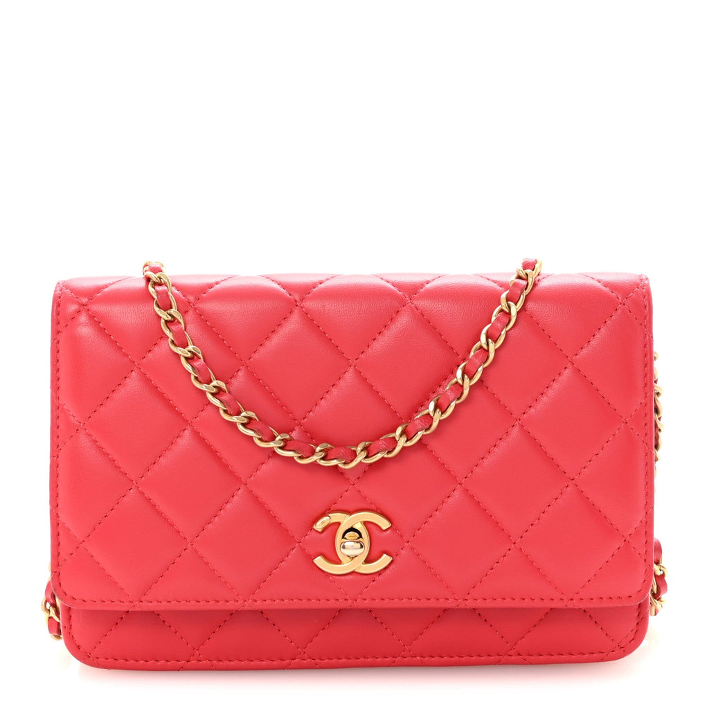 Lambskin Quilted CC Pearl Crush Wallet on Chain WOC Red wholesalehk.shop