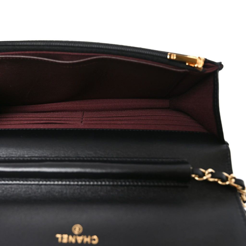 Lambskin Quilted Wallet On Chain WOC Black wholesalehk.shop