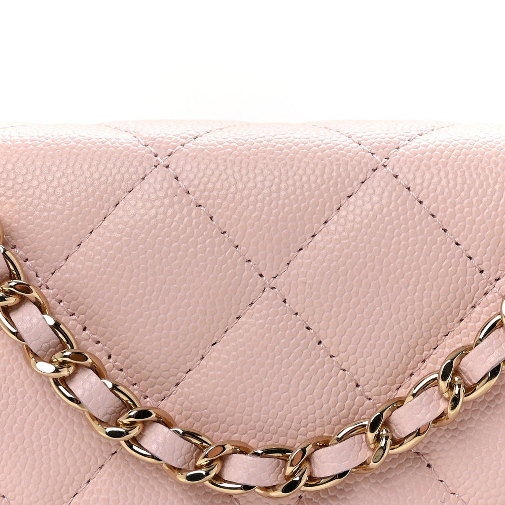 Caviar Quilted Crystal CC Wallet On Chain WOC Light Pink wholesalehk.shop
