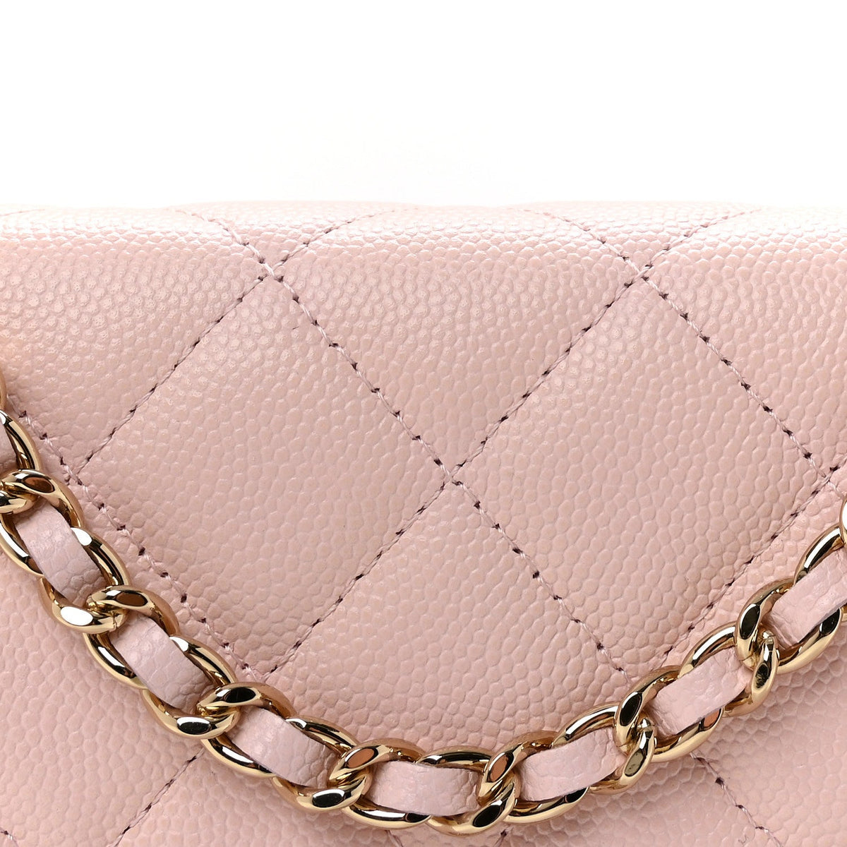 Caviar Quilted Crystal CC Wallet On Chain WOC Light Pink wholesalehk.shop