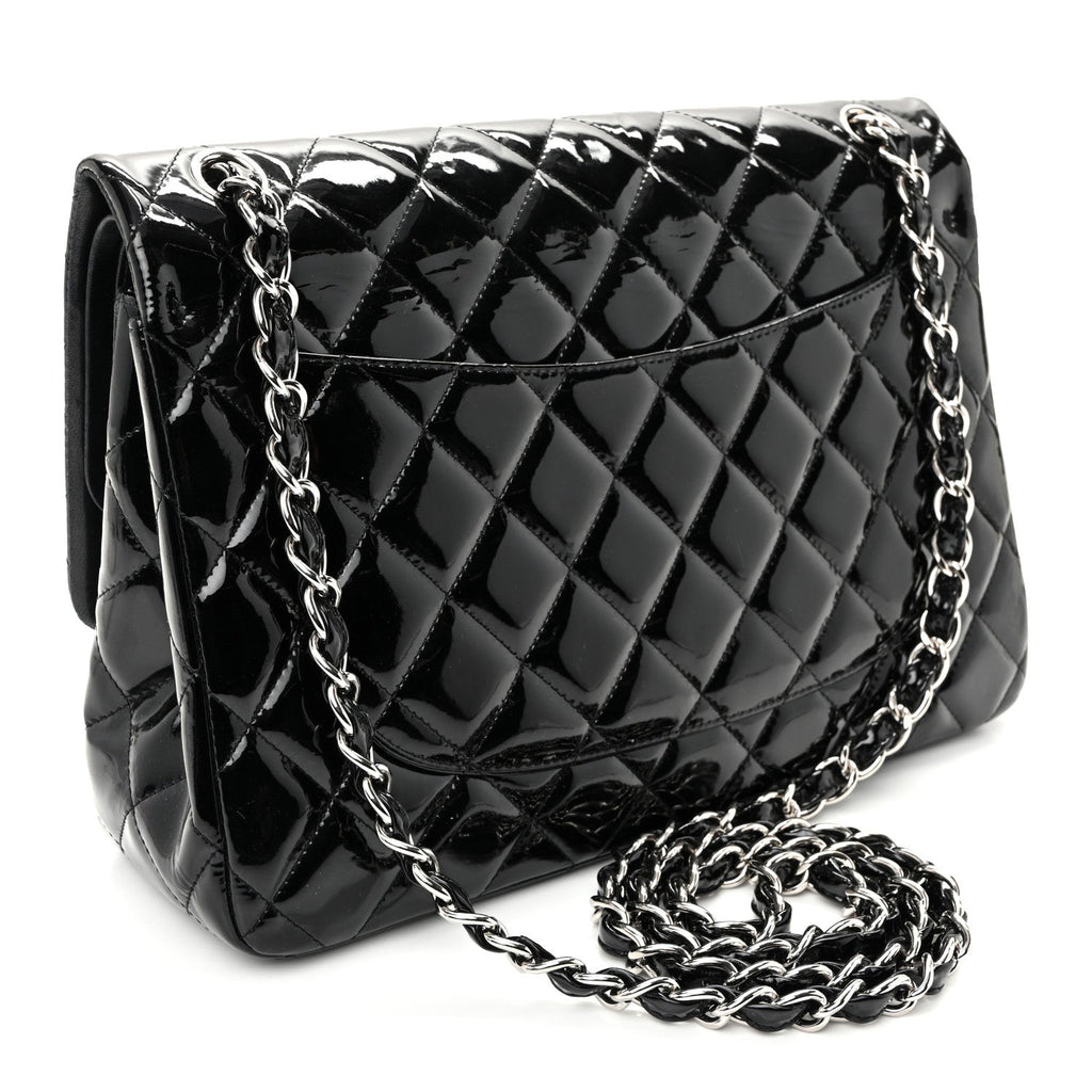 Patent Quilted Jumbo Double Flap Black wholesalehk.shop