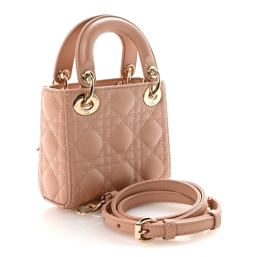 Lambskin Cannage Micro Lady Dior Rose Des Vents wholesalehk.shop