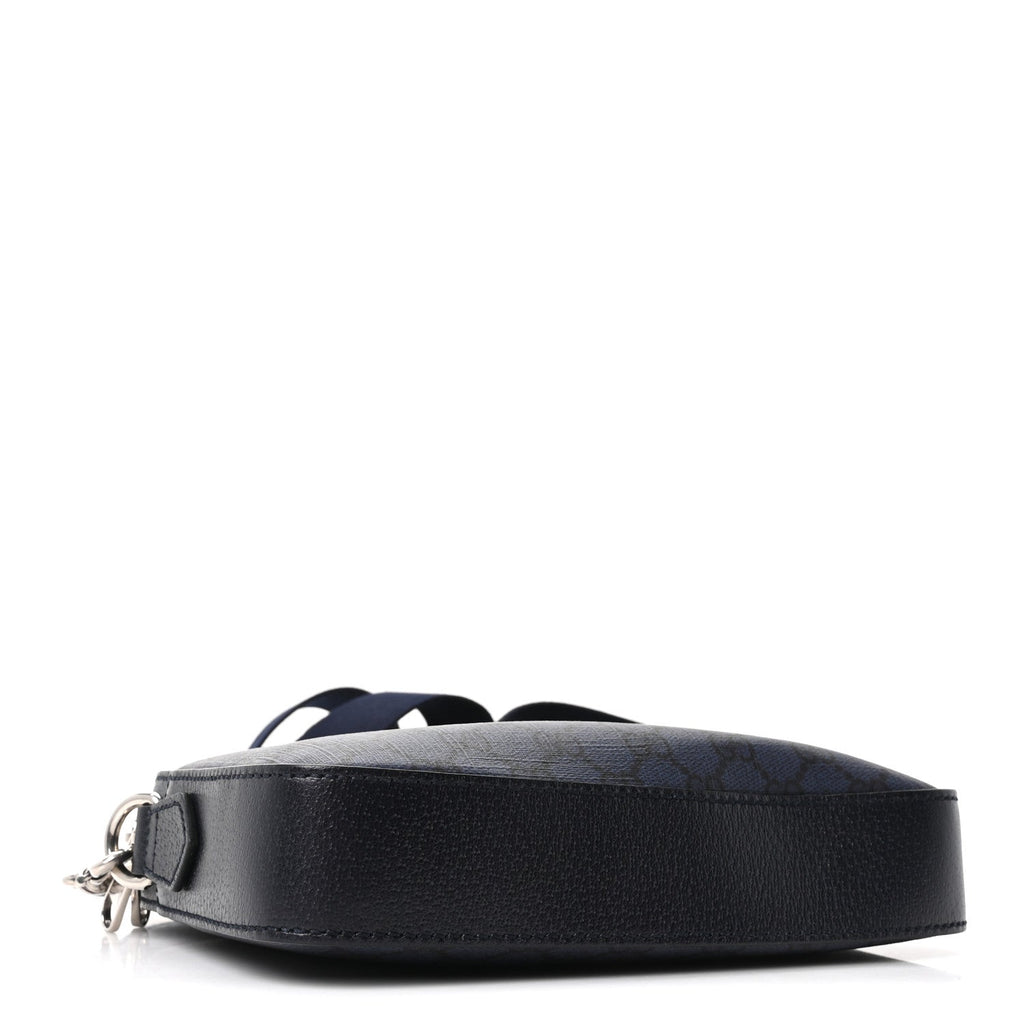 GG Supreme Monogram Textured Dollar Calfskin Web Ophidia Wristlet Shoulder Bag Black Blue wholesalehk.shop