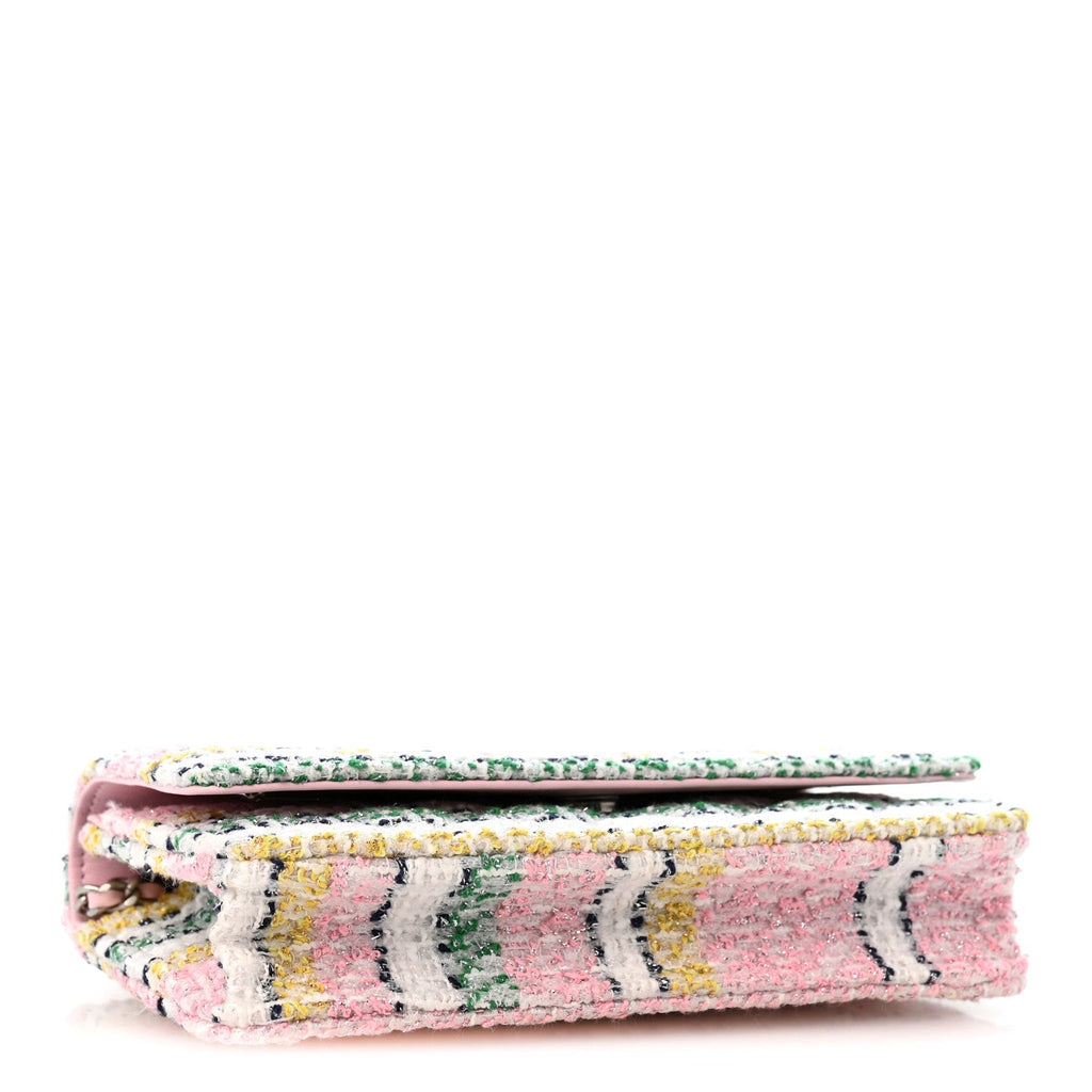 Metallic Tweed Quilted Wallet On Chain WOC White Multicolor wholesalehk.shop