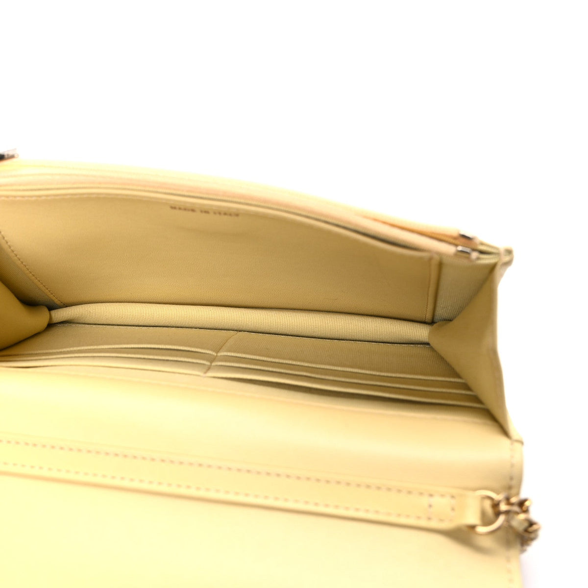 Lambskin Quilted Enamel Wallet On Chain WOC Yellow wholesalehk.shop