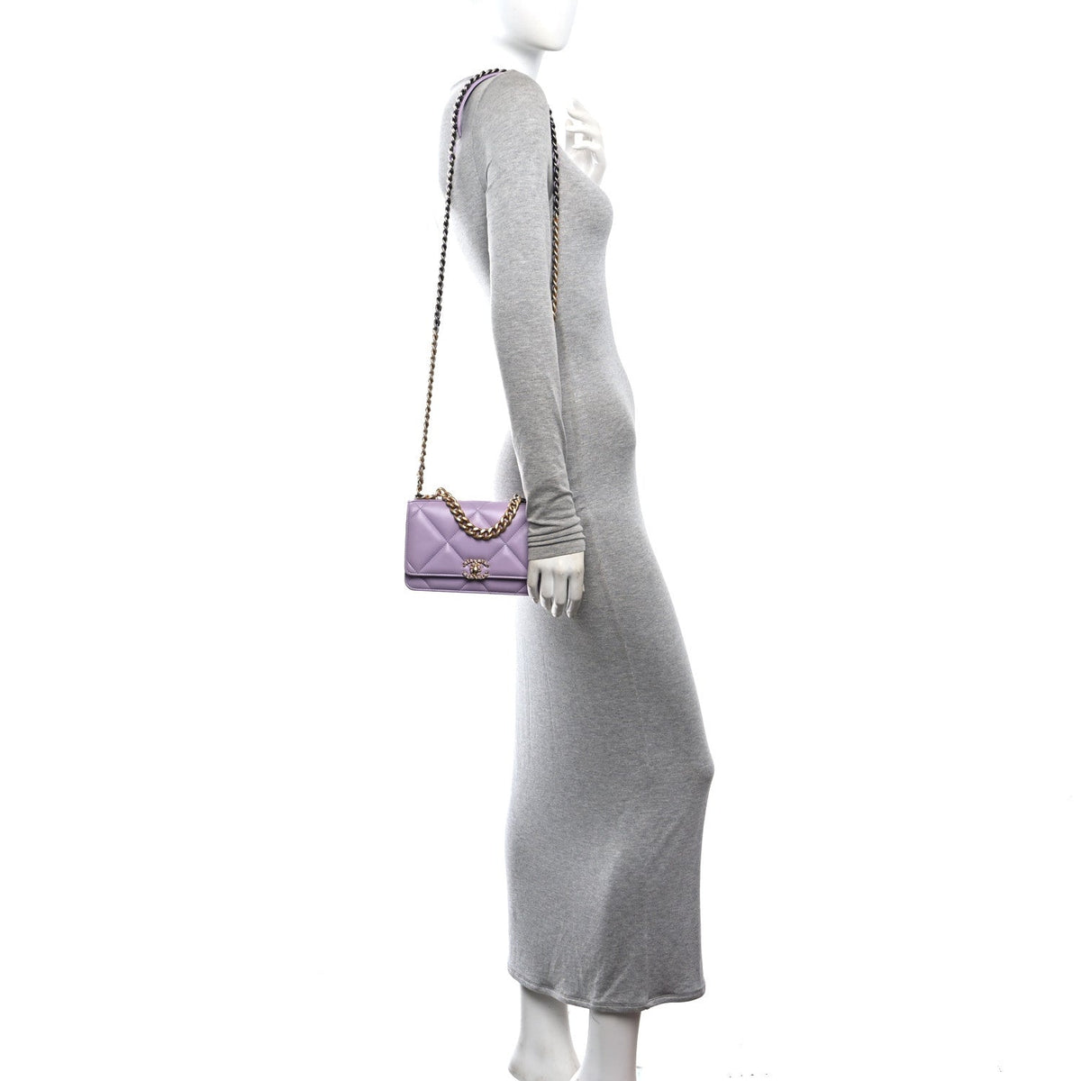 Lambskin Quilted Chanel 19 Wallet On Chain WOC Light Purple wholesalehk.shop