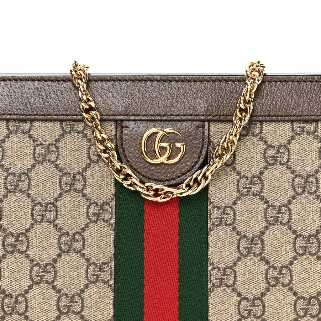 GG Supreme Monogram Web Small Ophidia Chain Shoulder Bag Brown wholesalehk.shop