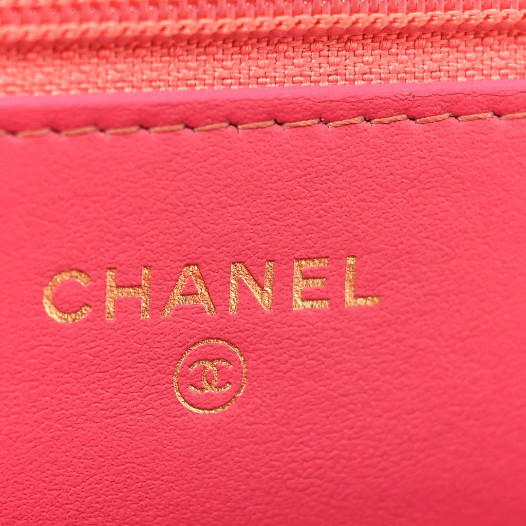 Wool Tweed Lambskin Quilted Chanel 19 Wallet On Chain WOC Coral Pink wholesalehk.shop