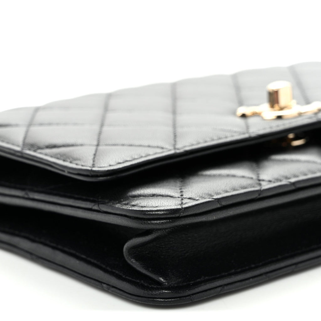 Lambskin Quilted Trendy CC Wallet On Chain WOC Black wholesalehk.shop