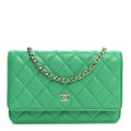 Lambskin Quilted Wallet On Chain WOC Green wholesalehk.shop