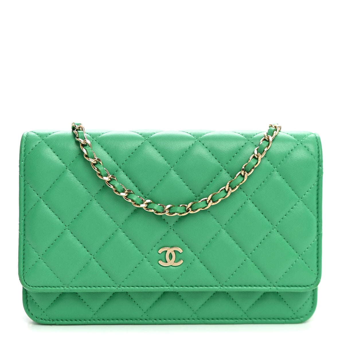 Lambskin Quilted Wallet On Chain WOC Green wholesalehk.shop