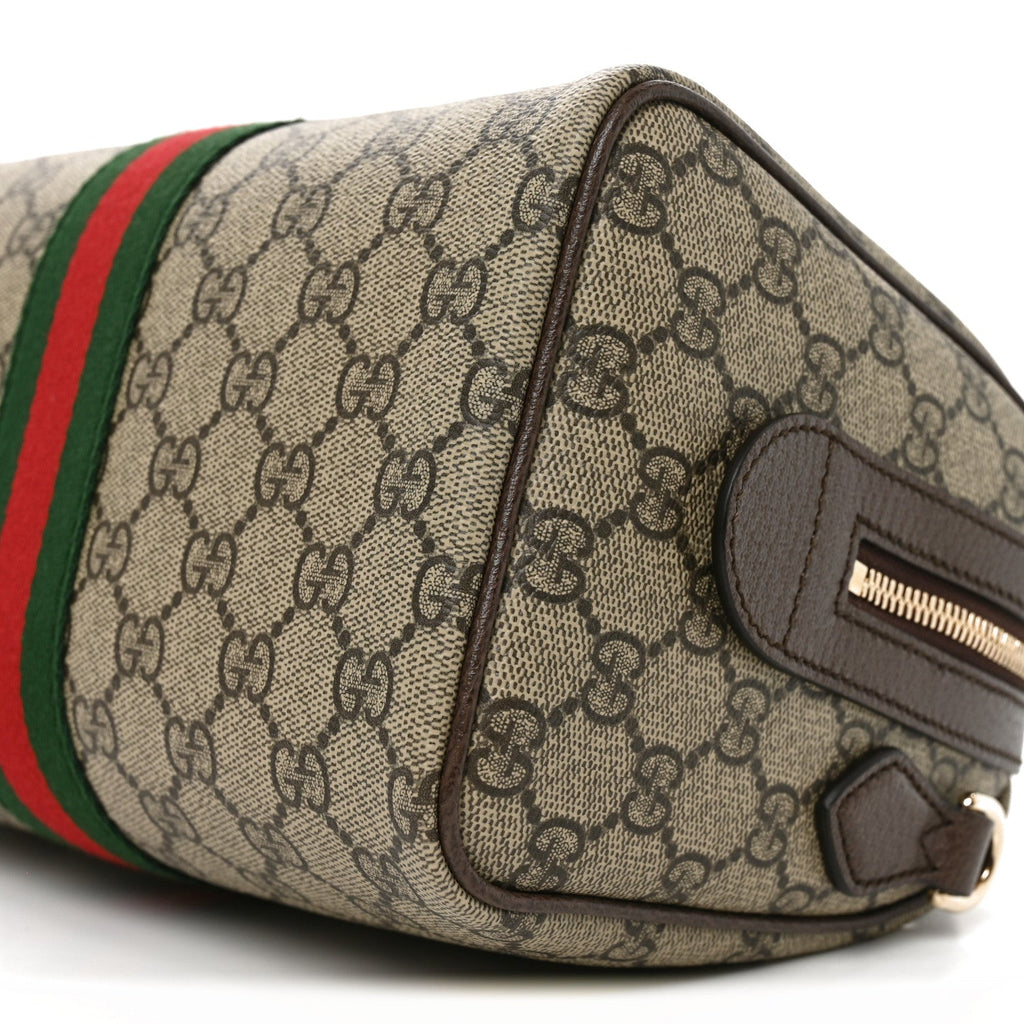 GG Supreme Monogram Web Medium Ophidia Top Handle Bag Beige Dark Brown wholesalehk.shop