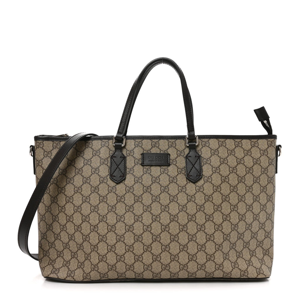 GG Supreme Monogram Medium Zippered Tote Dark Brown wholesalehk.shop