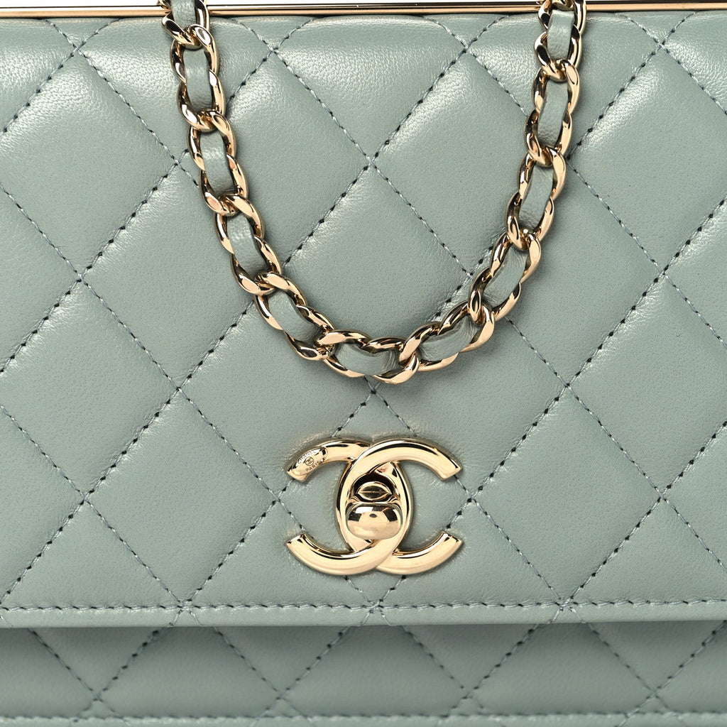 Lambskin Quilted Trendy CC Wallet On Chain WOC Light Blue wholesalehk.shop