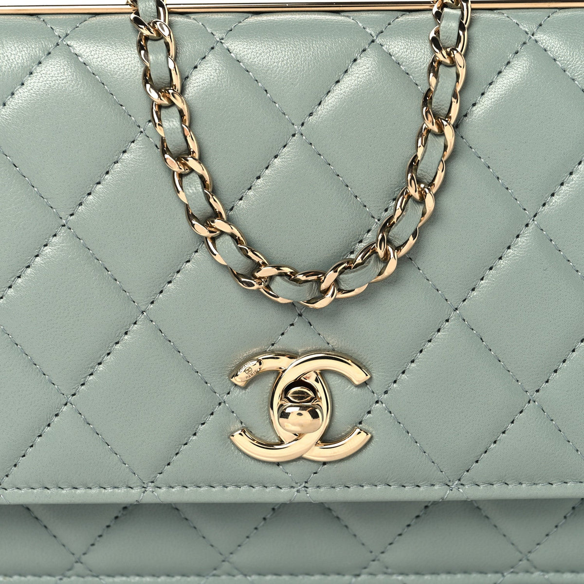 Lambskin Quilted Trendy CC Wallet On Chain WOC Light Blue wholesalehk.shop