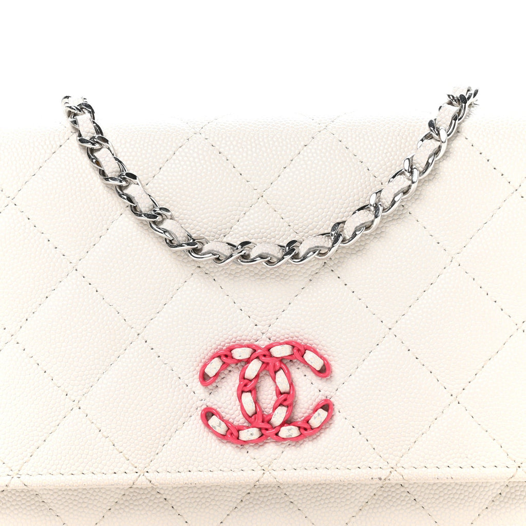 Caviar Quilted Chanel 19 Wallet on Chain WOC White Pink wholesalehk.shop