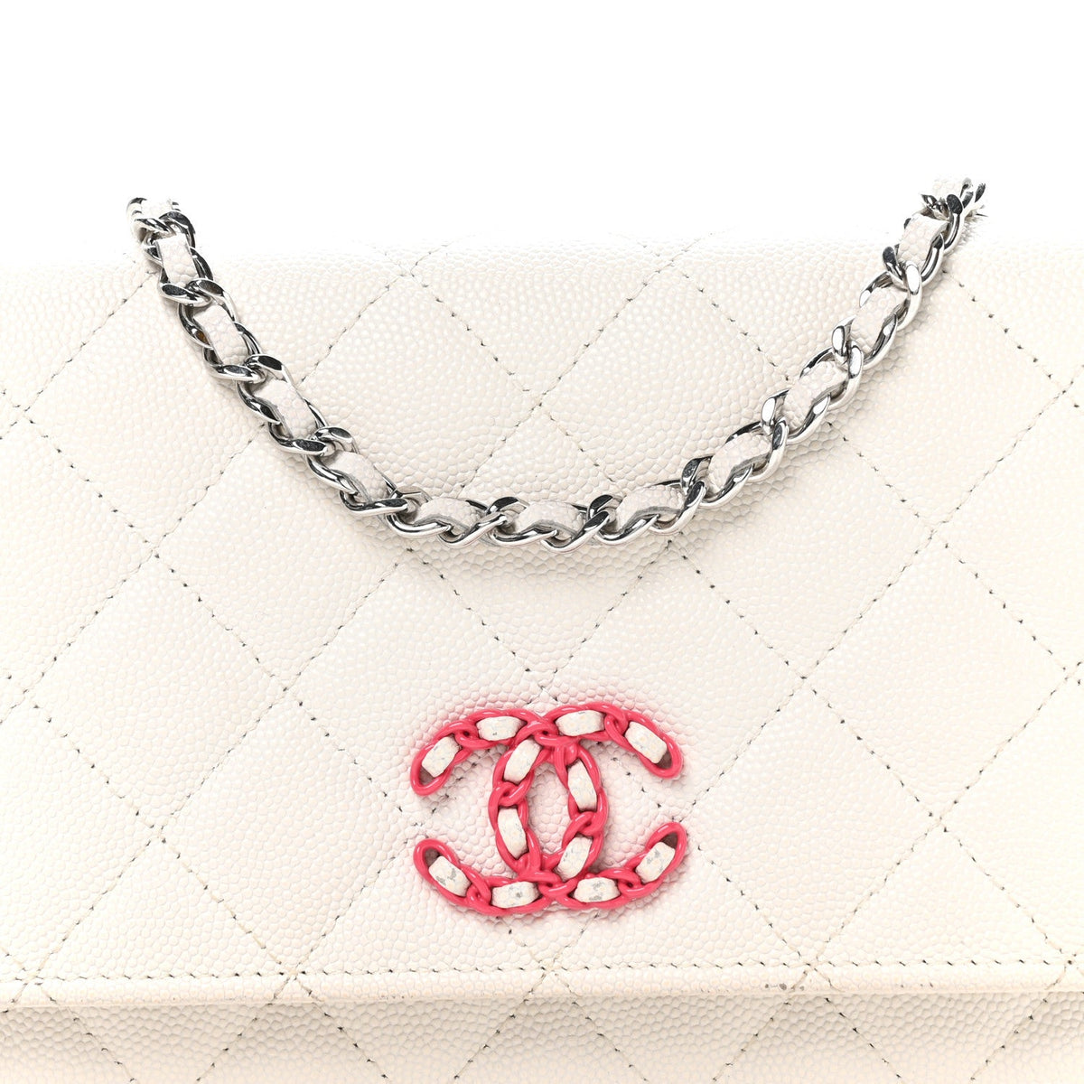 Caviar Quilted Chanel 19 Wallet on Chain WOC White Pink wholesalehk.shop