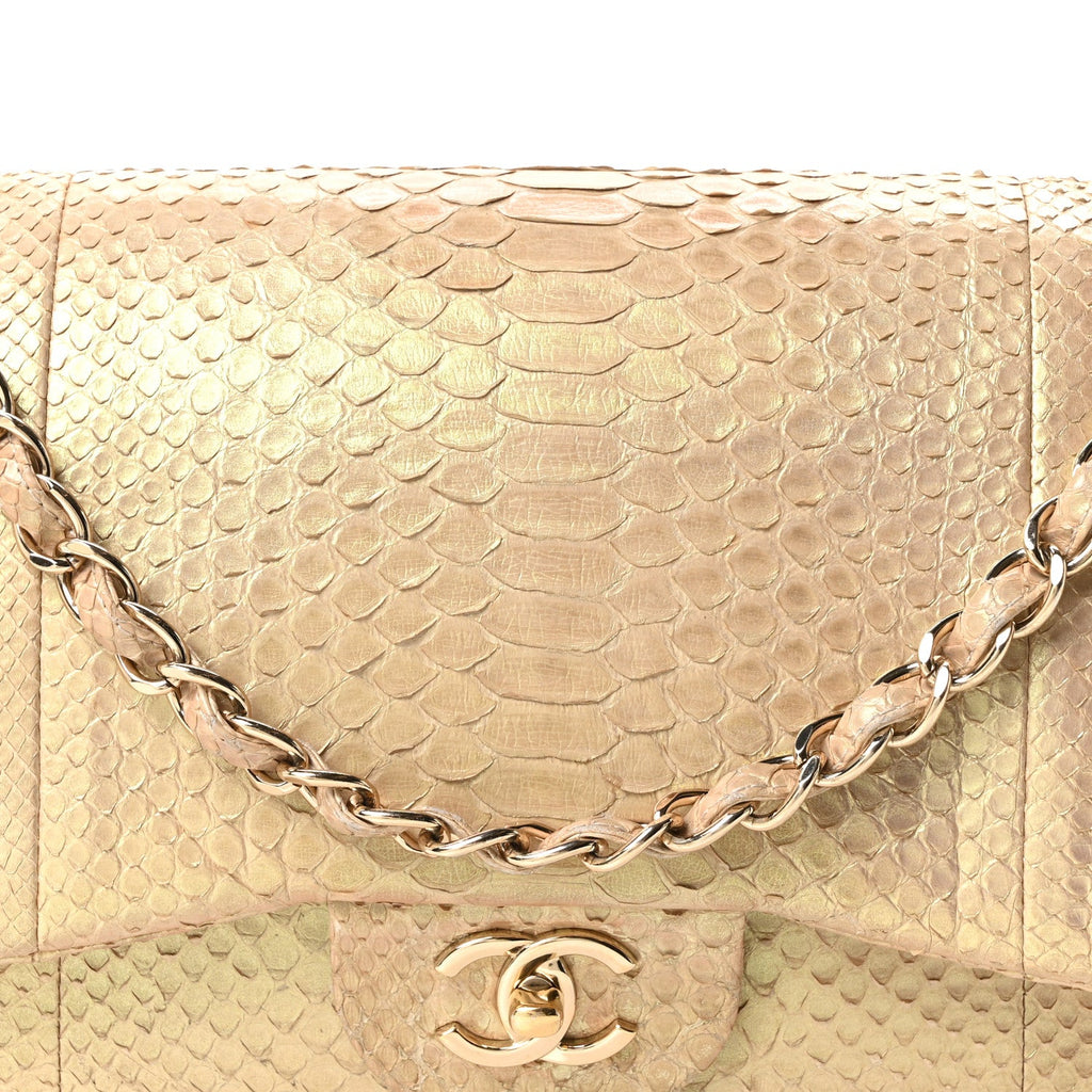 Metallic Snakeskin Jumbo Double Flap Light Beige wholesalehk.shop