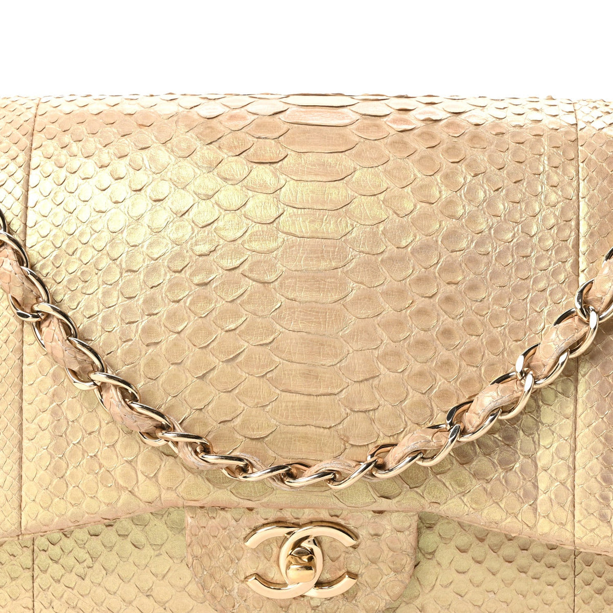 Metallic Snakeskin Jumbo Double Flap Light Beige wholesalehk.shop