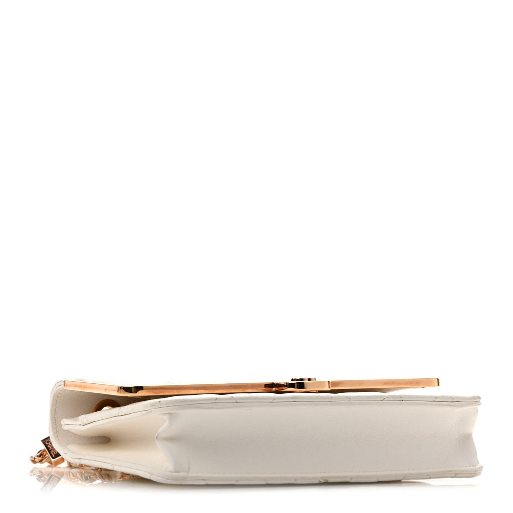 Lambskin Quilted Frame Wallet On Chain WOC White wholesalehk.shop