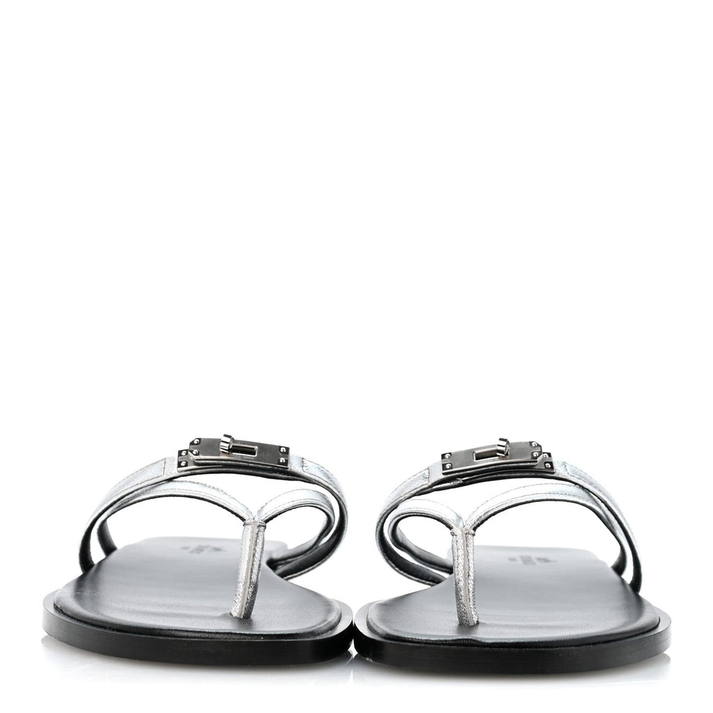 Metallic Goatskin Miss Sandals 36 Gris Argente wholesalehk.shop
