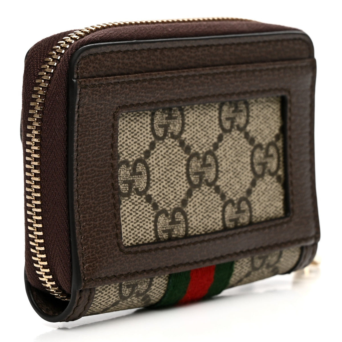 GG Supreme Monogram Textured Dollar Calfskin Web Ophidia Zip Around Card Case Wallet Beige Ebony New Acero wholesalehk.shop