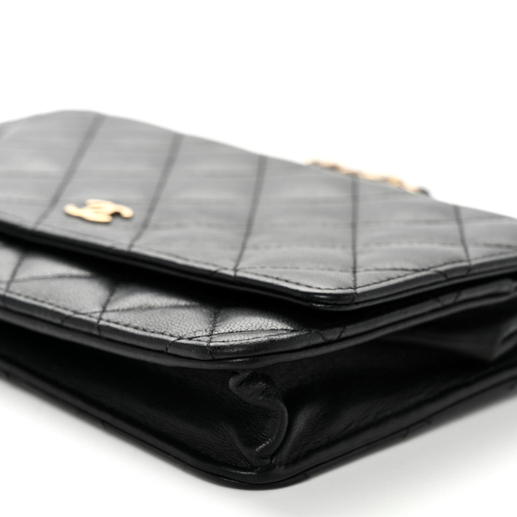 Lambskin Quilted Wallet On Chain WOC Black wholesalehk.shop