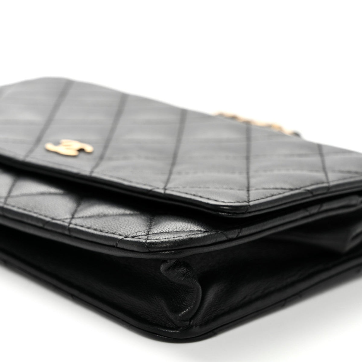Lambskin Quilted Wallet On Chain WOC Black wholesalehk.shop