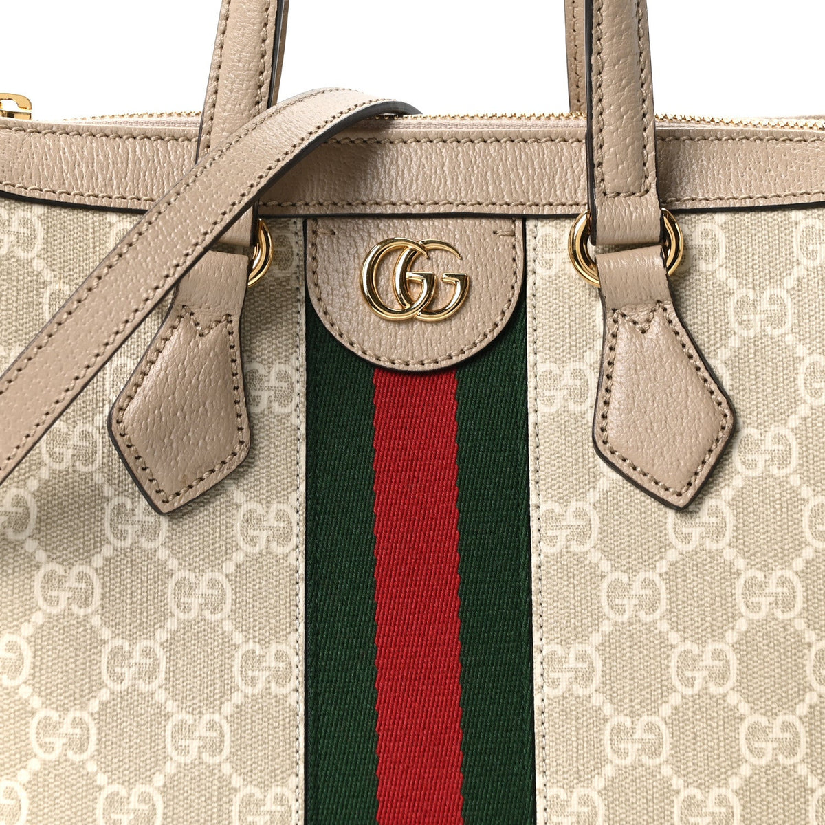 GG Supreme Monogram Textured Dollar Calfskin Web Small Ophidia Tote Bag Beige Mystic White Oatmeal wholesalehk.shop