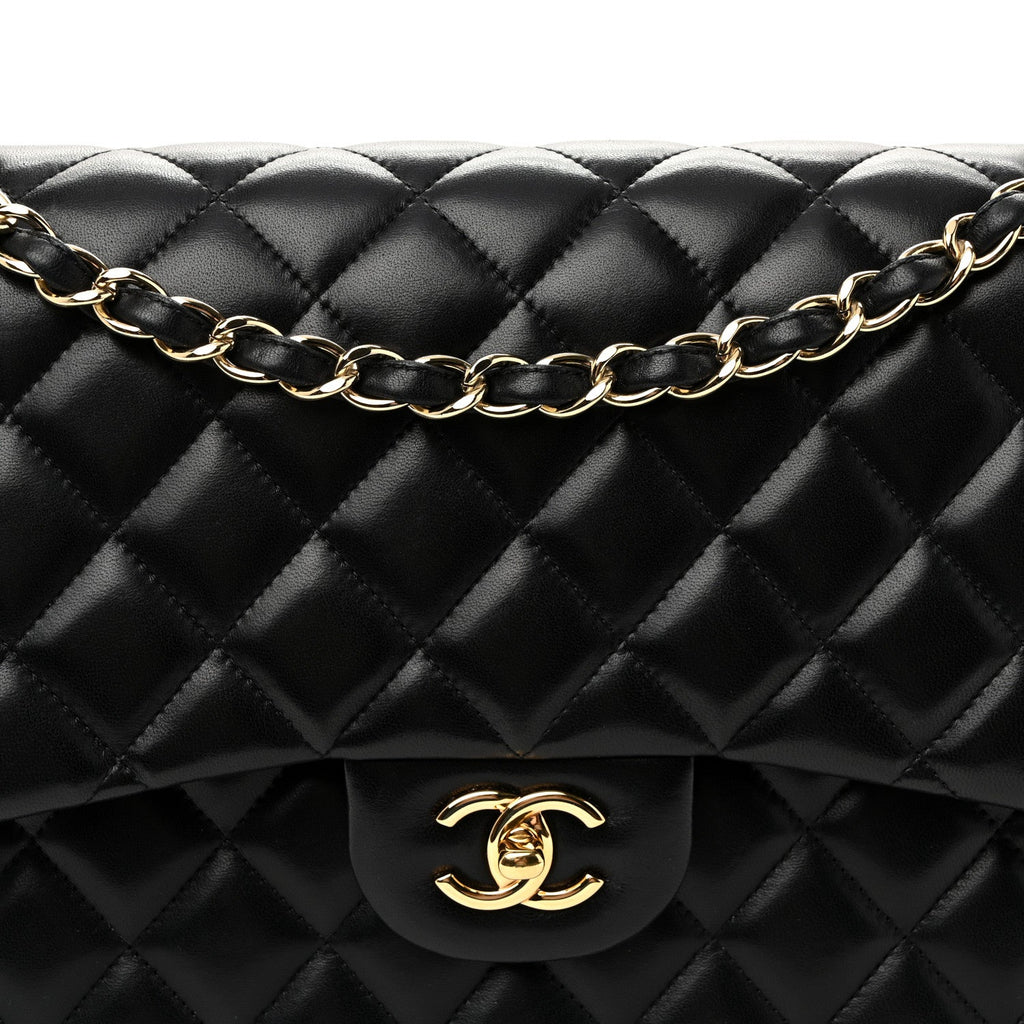 Lambskin Quilted Jumbo Double Flap Black wholesalehk.shop